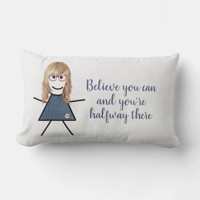 Stick Girl in Denim Dress with Quote   Lumbar Cushion (Front)