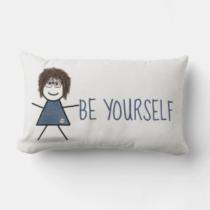 Stick Girl in Denim Dress with Quote   Lumbar Cushion