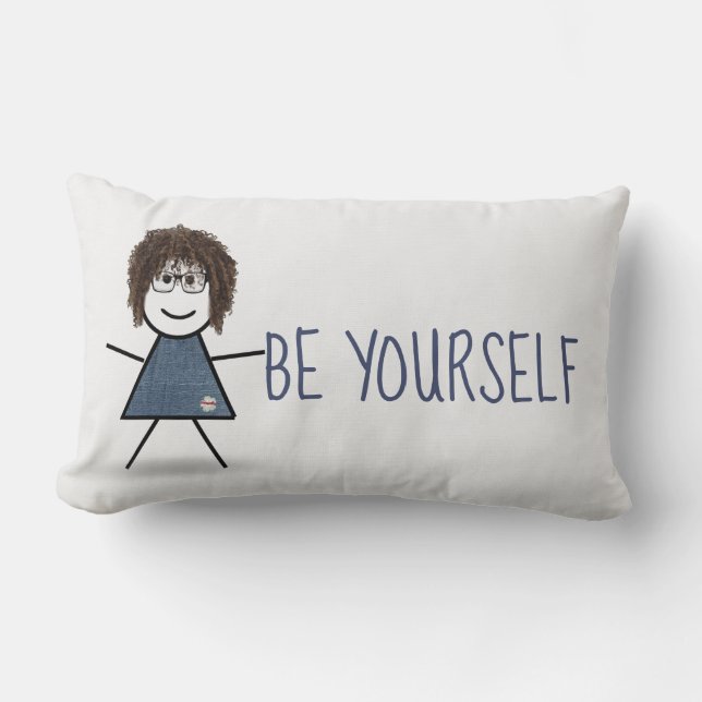 Stick Girl in Denim Dress with Quote   Lumbar Cushion (Front)