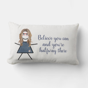 Stick Girl in Denim Dress with Quote Lumbar Cushion