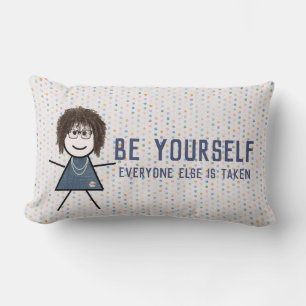 Stick Girl in Denim Dress with Quote Lumbar Cushion