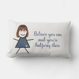 Stick Girl in Denim Dress with Quote  Lumbar Cushion