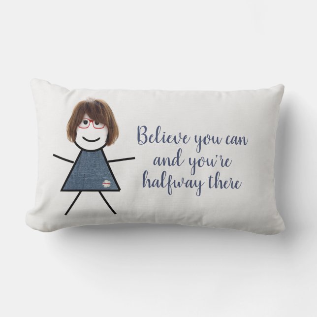Stick Girl in Denim Dress with Quote   Lumbar Cushion (Front)