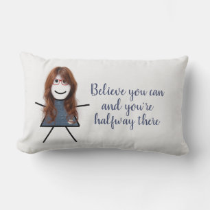 Stick Girl in Denim Dress with Quote Lumbar Cushion