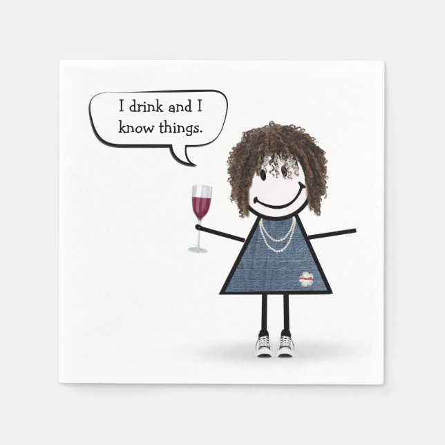 Stick Girl in Sneakers with Red Wine  Napkin (Front)
