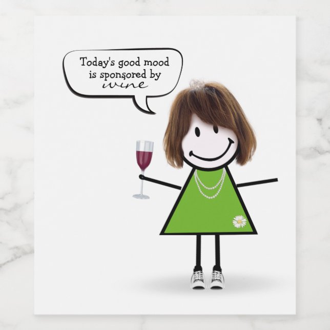 Stick Girl in Sneakers with Wine Wine Label (Single Label)
