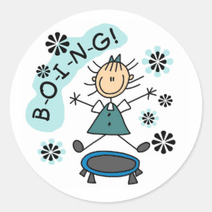 Stick Girl on Trampoline Classic Round Sticker