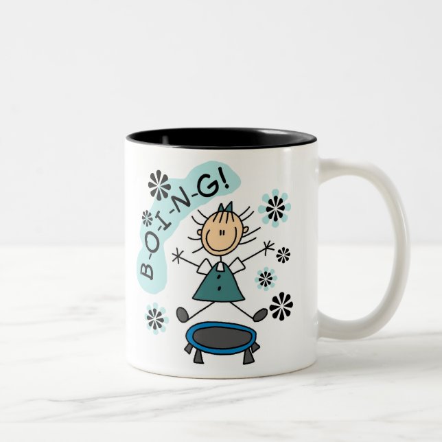 Stick Girl on Trampoline Two-Tone Coffee Mug (Right)