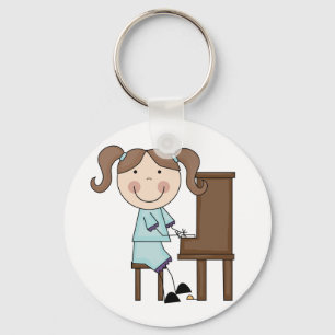 Stick Girl Playing Piano Key Ring