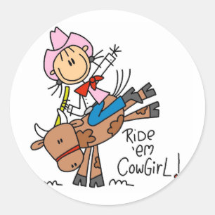 Stick Girl Ride Em Cowgirl Tshirts and Gifts Classic Round Sticker