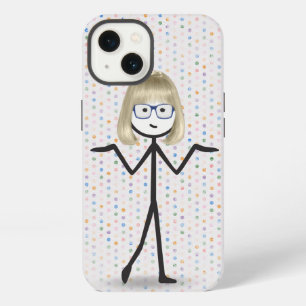 Stick Girl with Blue Glasses on Polka Dots iPhone 13 Case