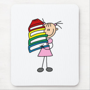 Stick Girl with Books Mouse Pad