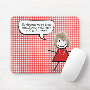 Stick Girl With Coffee Mug on Gingham  Mouse Pad