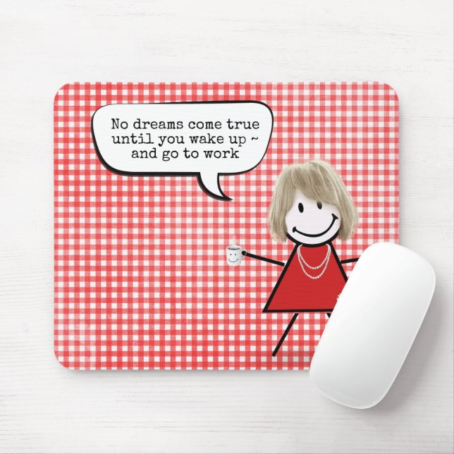 Stick Girl With Coffee Mug on Gingham  Mouse Pad (With Mouse)