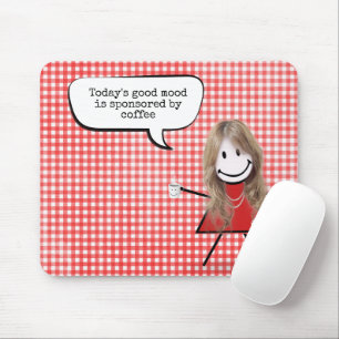 Stick Girl With Coffee Mug on Gingham Mouse Pad