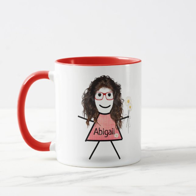 Stick Girl with Daisies and Inspirational Quote Mug (Left)