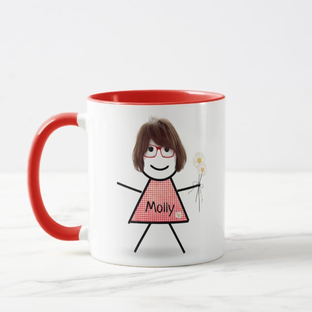 Stick Girl with Daisies and Inspirational Quote Mug (Left)