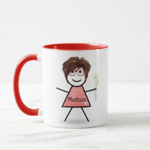 Stick Girl with Daisies and Inspirational Quote Mug