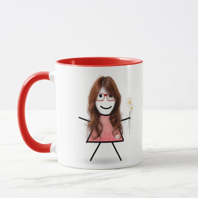 Stick Girl with Daisies and Inspirational Quote  Mug (Left)