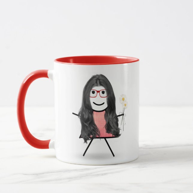 Stick Girl with Daisies and Inspirational Quote  Mug (Left)