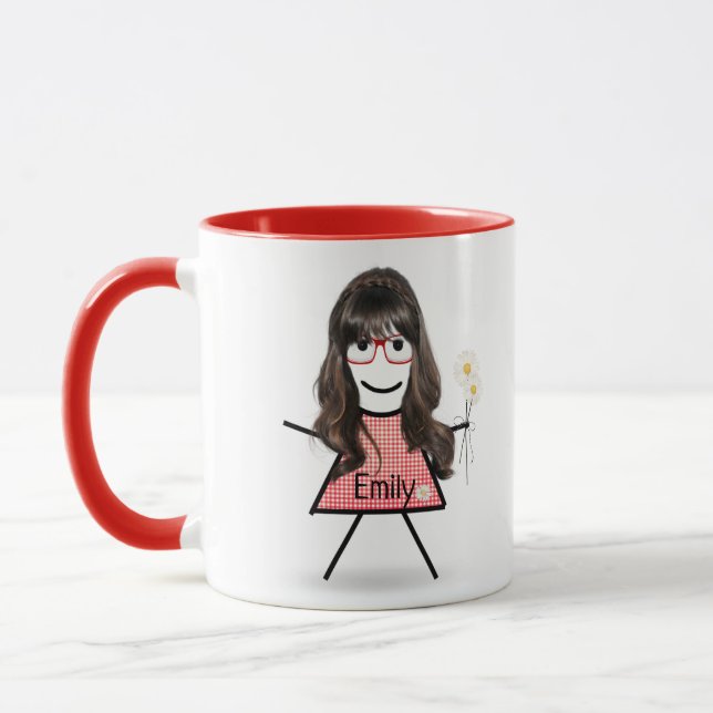 Stick Girl with Daisies and Inspirational Quote Mug (Left)