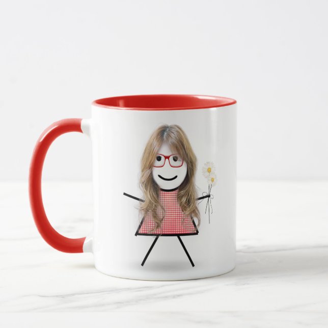 Stick Girl with Daisies and Inspirational Quote Mug (Left)