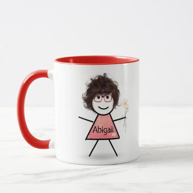Stick Girl with Daisies and Inspiring Quote  Mug (Left)