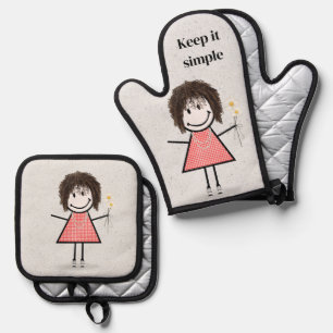 Stick Girl With Daisies And Quote Oven Mitt & Pot Holder Set