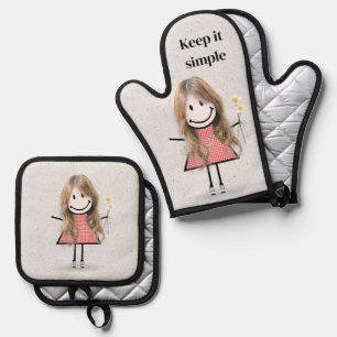 Stick Girl With Daisies And Quote Oven Mitt & Pot Holder Set