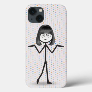Stick Girl with Glasses on Polka Dots  iPhone 13 Case