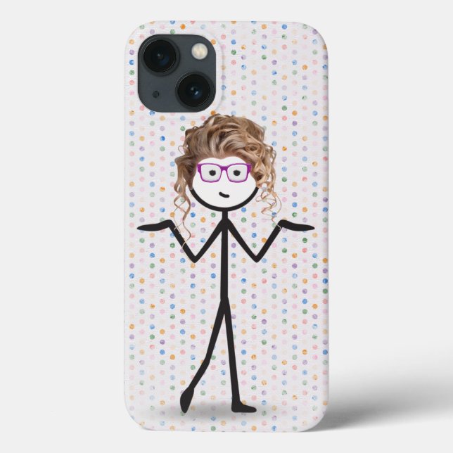 Stick Girl with Glasses on Polka Dots Case-Mate iPhone Case (Back)