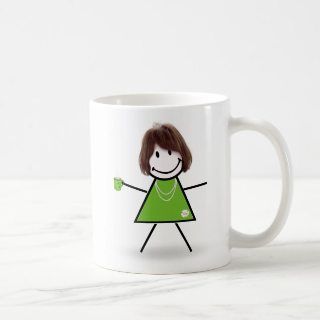 Stick Girl With Green Coffee Mug (Right)