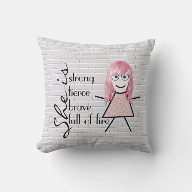Stick Girl with Hair and Inspirational Quote  Cushion (Front)