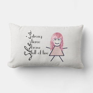 Stick Girl with Hair and Inspirational Quote  Lumbar Cushion