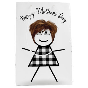 Stick Girl with Hair for Mother's Day   Medium Gift Bag