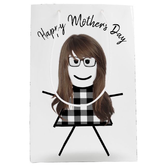 Stick Girl with Hair for Mother's Day  Medium Gift Bag (Front)