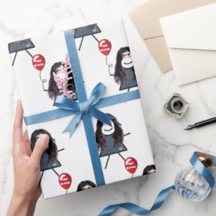 Stick Girl With Red Birthday Balloon Wrapping Paper