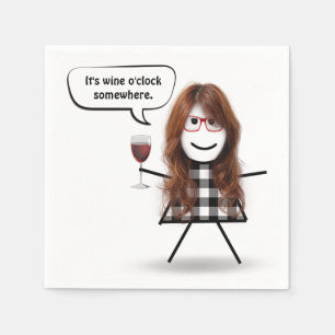 Stick Girl with Red Wine  Napkin