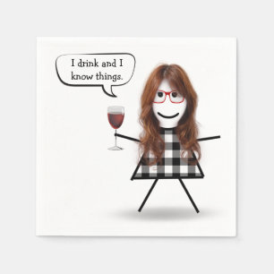Stick Girl with Red Wine Party Humour Napkin