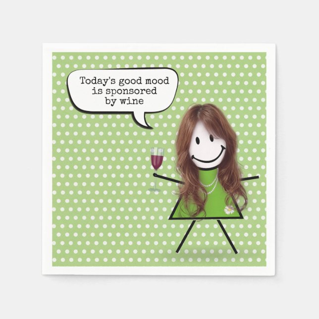 Stick Girl With Wine and Quote Napkin (Front)