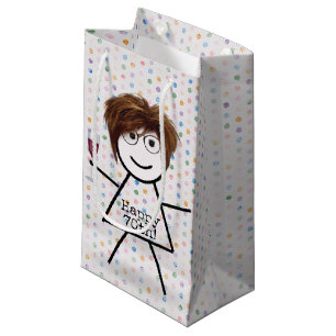 Stick Girl with Wine for 70th Birthday Small Gift Bag