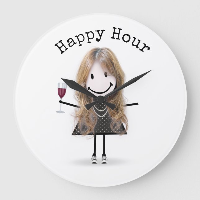 Stick Girl With Wine Glass   Large Clock (Front)