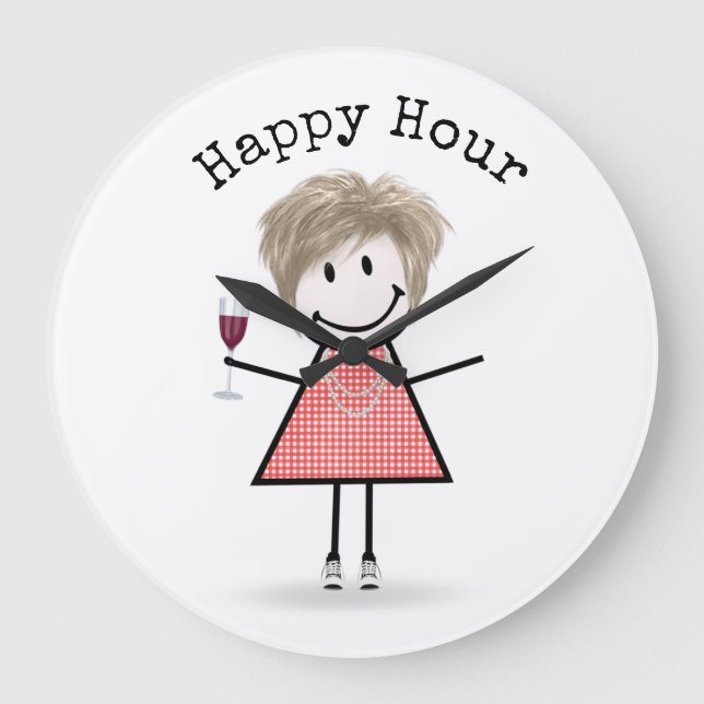 Stick Girl With Wine Glass   Large Clock (Front)