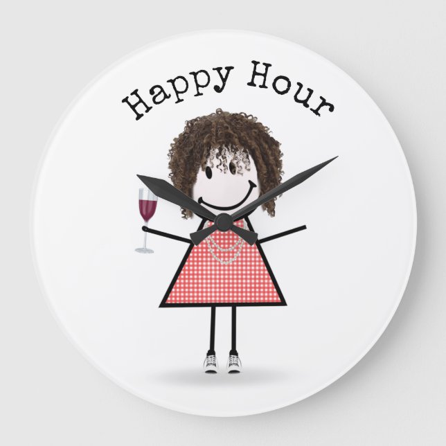 Stick Girl With Wine Glass    Large Clock (Front)