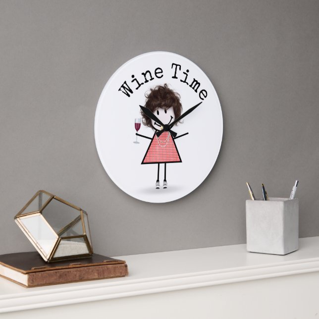 Stick Girl With Wine Glass  Large Clock (Office)
