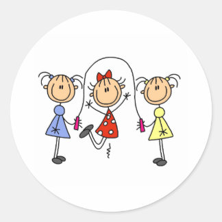 Stick Girls Jumping Rope Classic Round Sticker