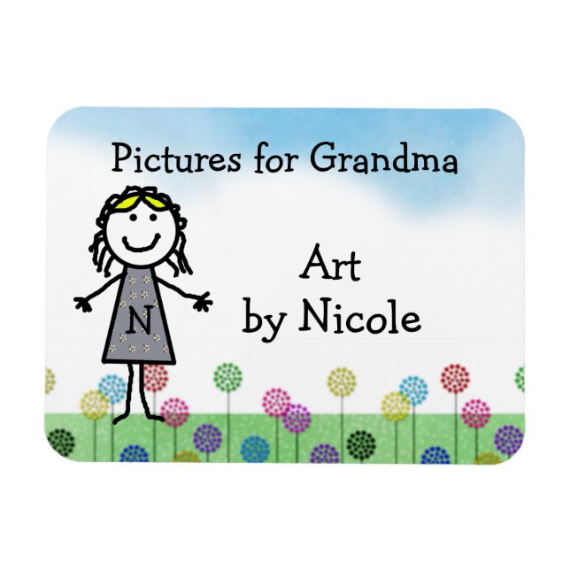 Stick Kid Girl's Personalised Fridge Art Flexi Mag Magnet (Horizontal)