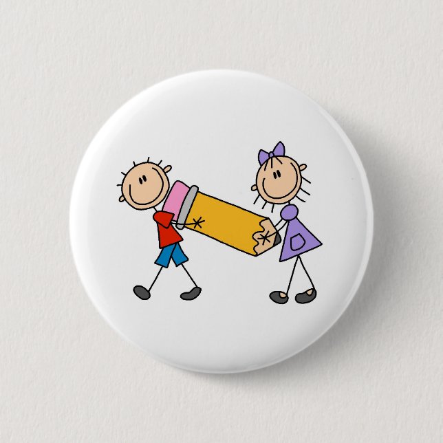 Stick Kids With Pencil 6 Cm Round Badge (Front)