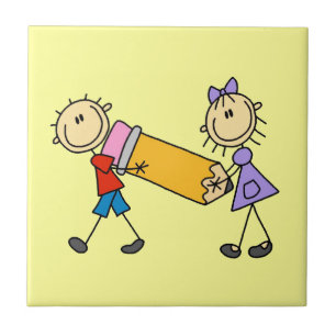 Stick Kids With Pencil Ceramic Tile