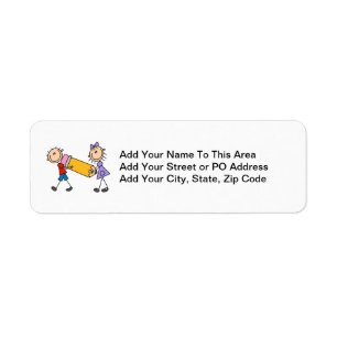 Stick Kids With Pencil Return Address Label